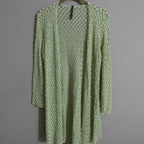 IC Connie K Women's L Green Textured Open Cardigan Semi Sheer Cotton Blend - Picture 1 of 7